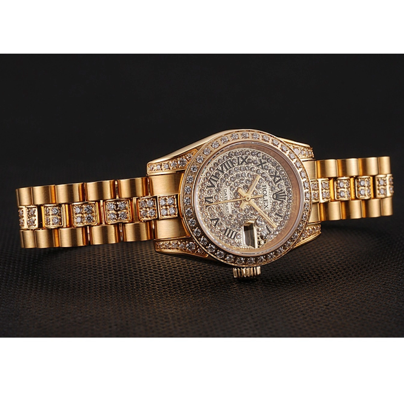 Aaa replica Bracelet Pave 1453955 Swiss Diamond DayJust Rolex Dial Diamond Gold 0519